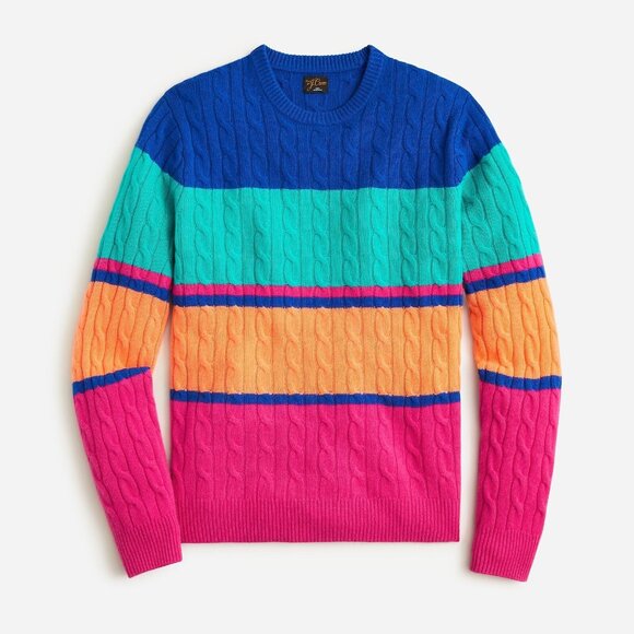 J. Crew Other - NWT J.Crew Men's Cashmere Cable-knit Sweater in Bright Multi Stripe Pullover XS